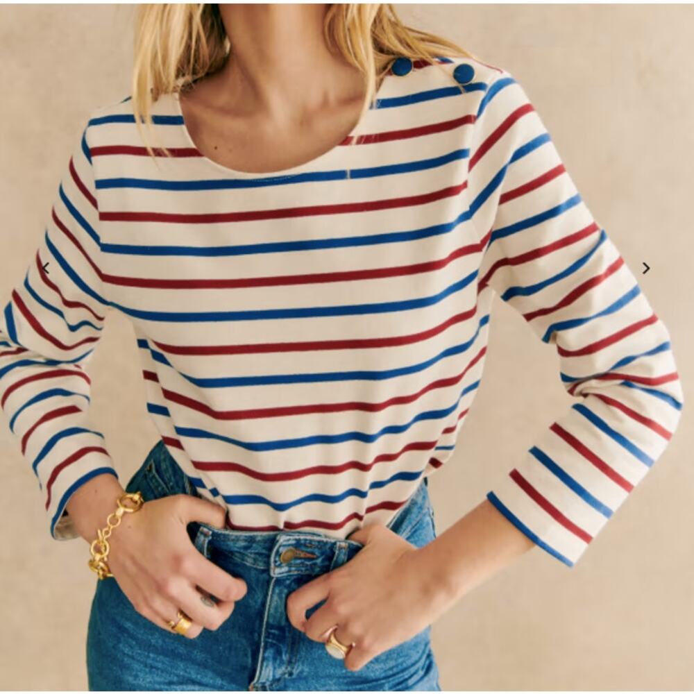 NWT Sézane Striped Marinière Colette Top Ecru Bordeaux (S)